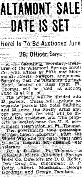 This is an old newspaper article posted when the building went on auction. This image was found on nkyviews.com.
